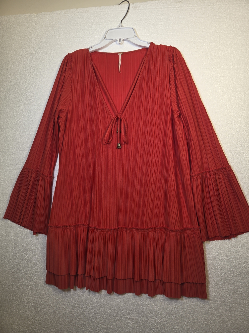 Free People Red Pleated Mini Dress
